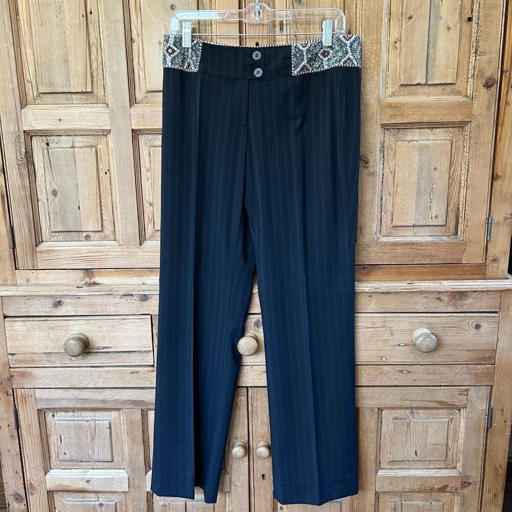 Identity Paris Absolu Comfort Size 40 Beaded Trousers‎ Pants Wool Blend Straight